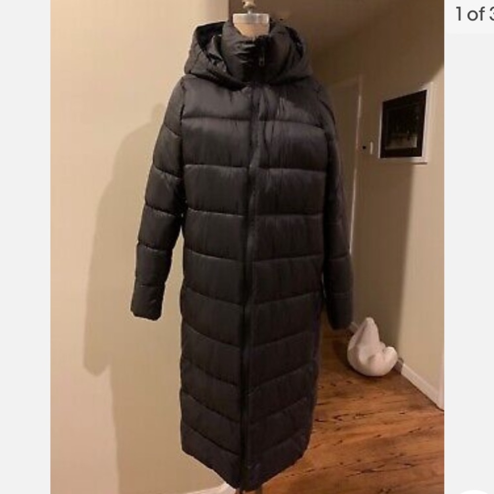 NWT ZARA WOMEN EXTRA-LONG WATER-REPELLENT PUFFER COAT BLACK Size M